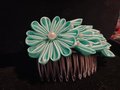 Teal Kanzashi Flower hair comb
