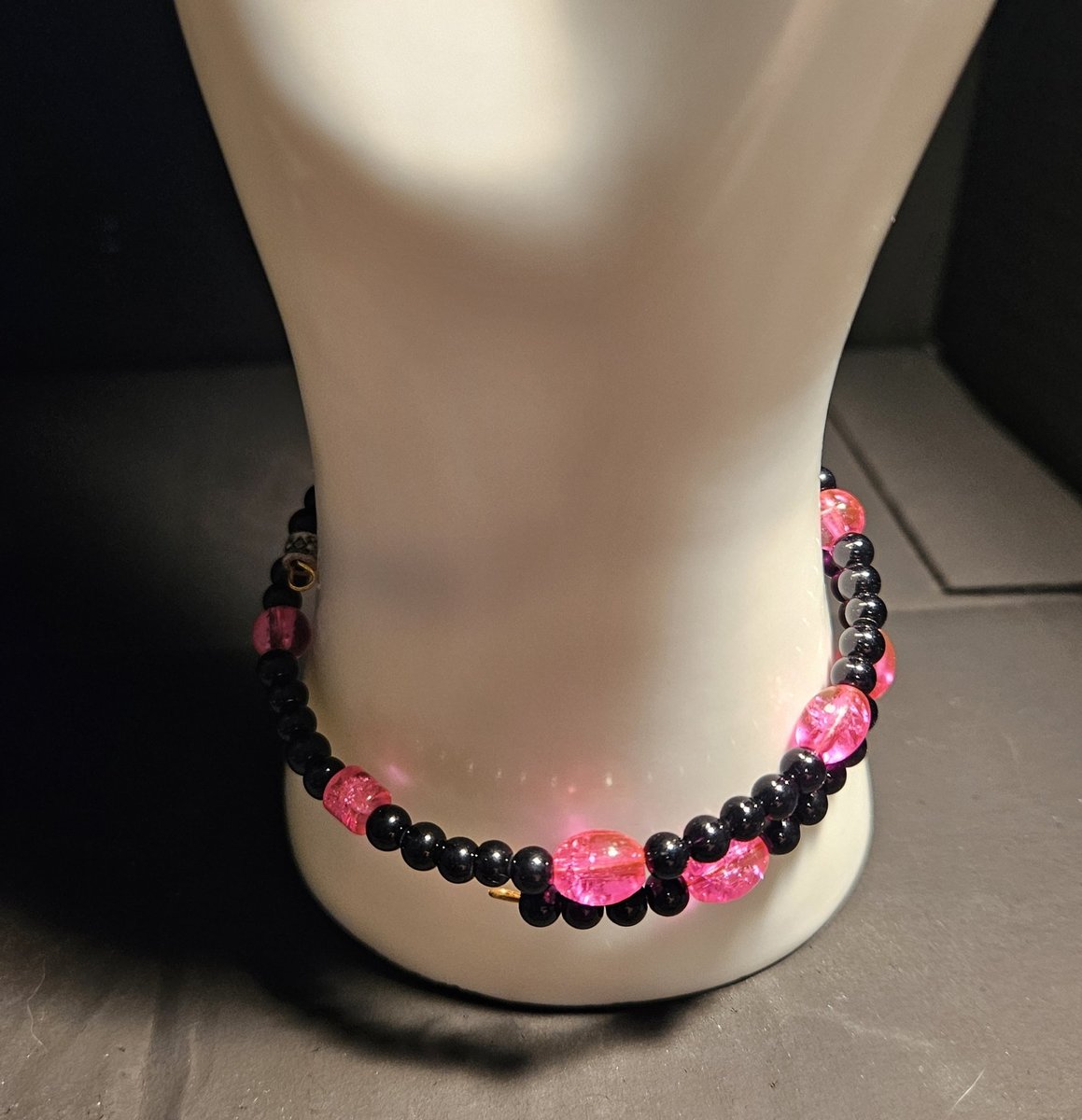 Pink and Black beaded bracelet 