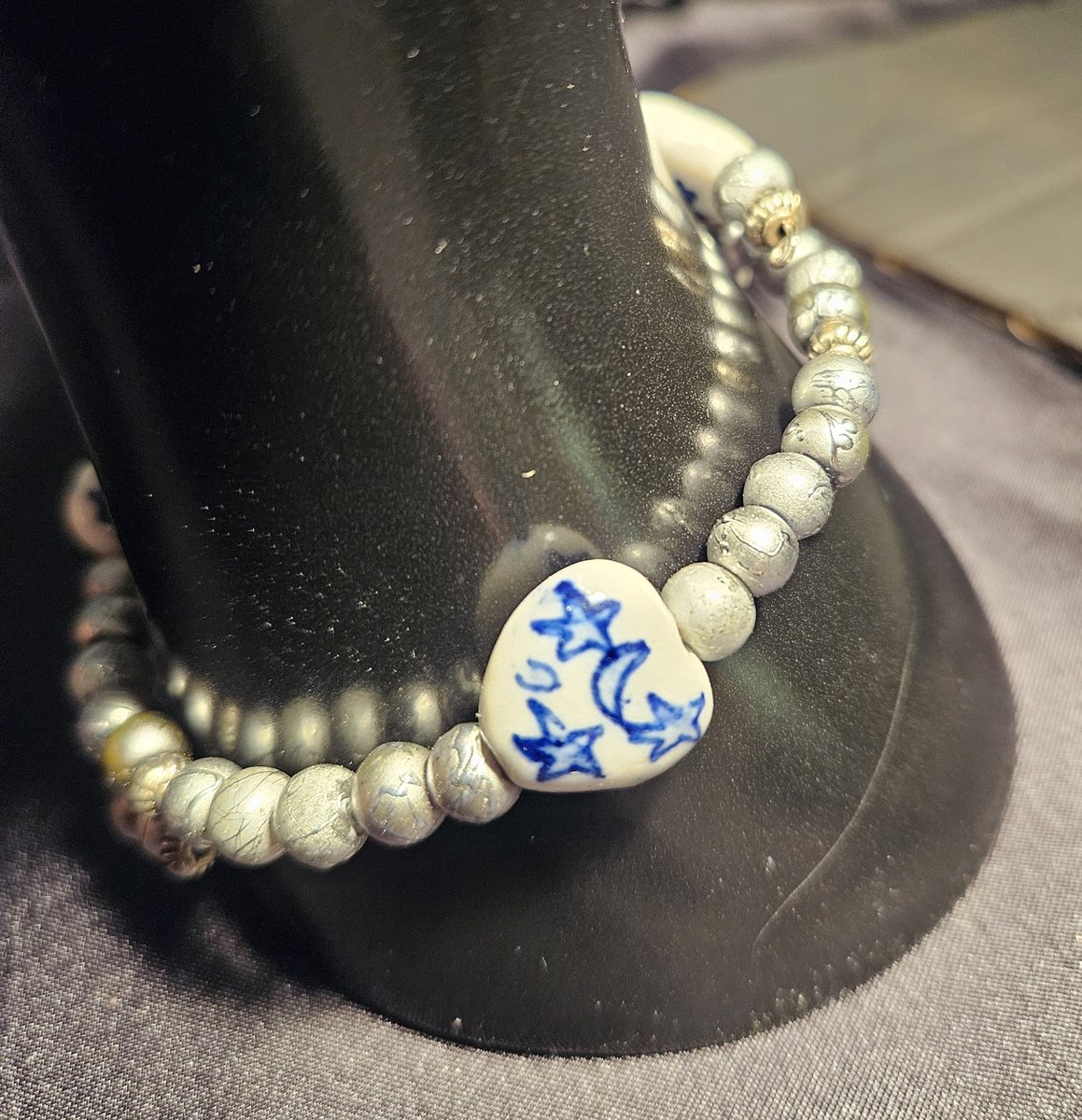 Silver and ceramic beaded bracelet 