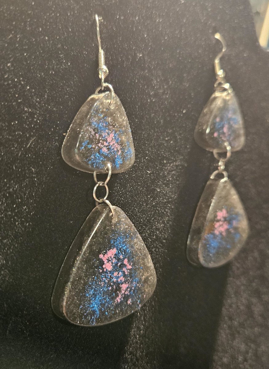 Pink and Blue Resin Galaxy Dangle Earrings