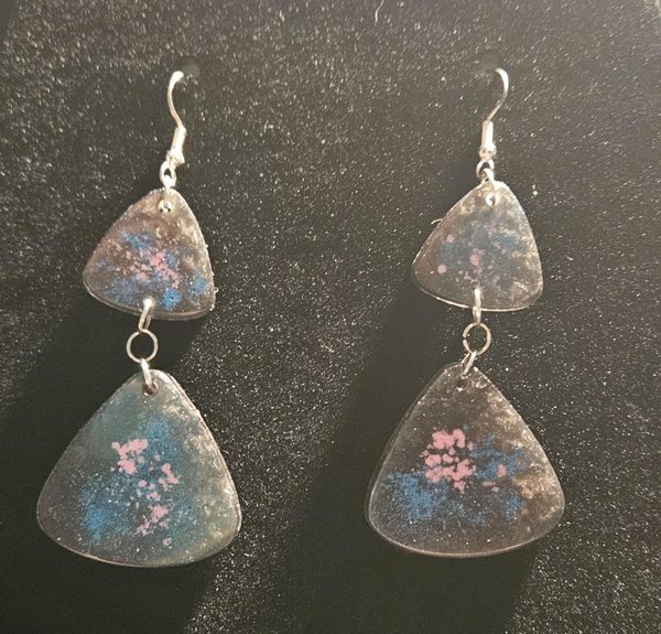 Pink and Blue Resin Galaxy Dangle Earrings